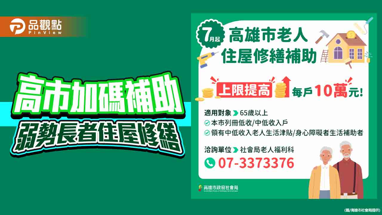 高市助弱勢長者住屋修繕　加碼補助最高10萬元