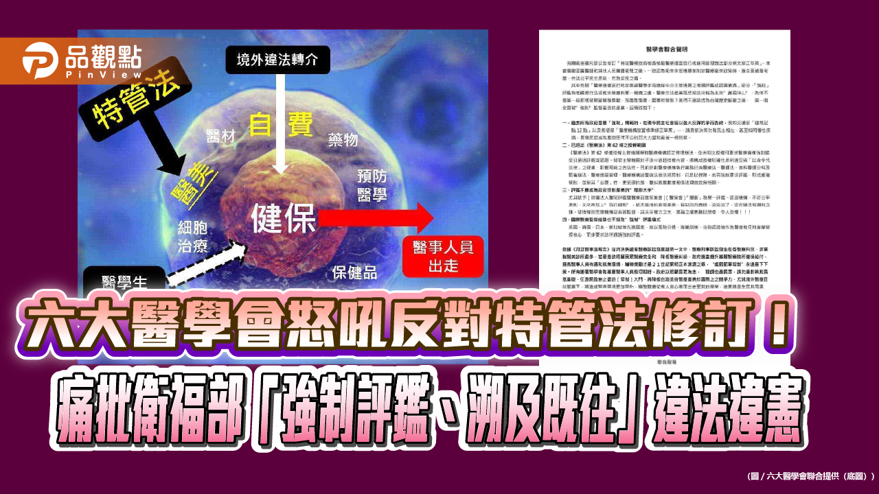 六大醫學會怒吼反對特管法修訂！痛批衛福部「強制評鑑、溯及既往」違法違憲