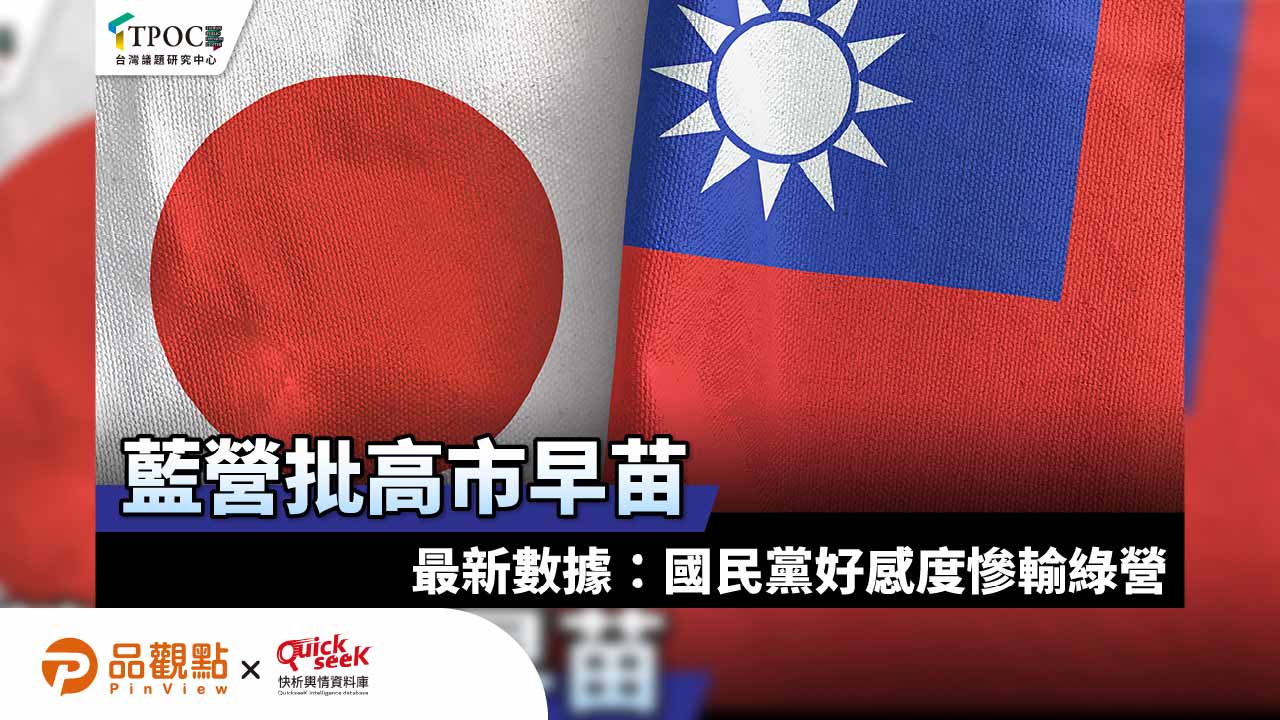 藍營批高市早苗 最新數據：國民黨好感度慘輸綠營