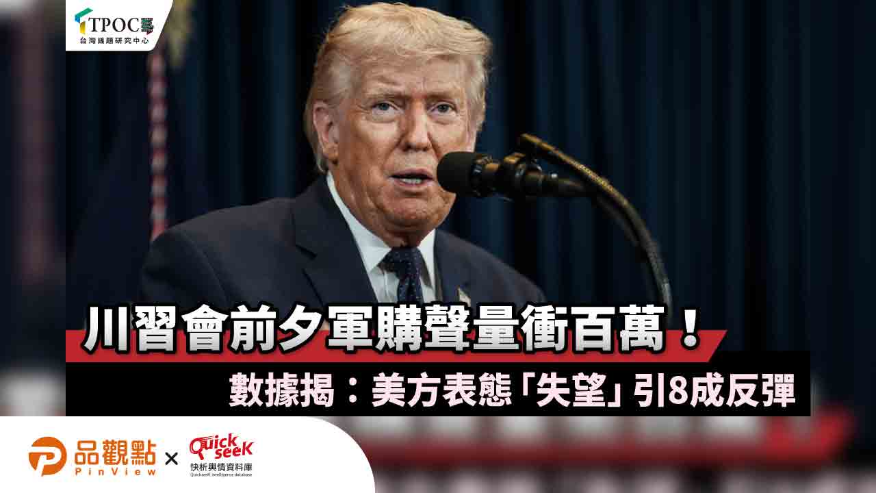 川習會前夕軍購聲量衝百萬！數據揭：美方表態「失望」引8成反彈