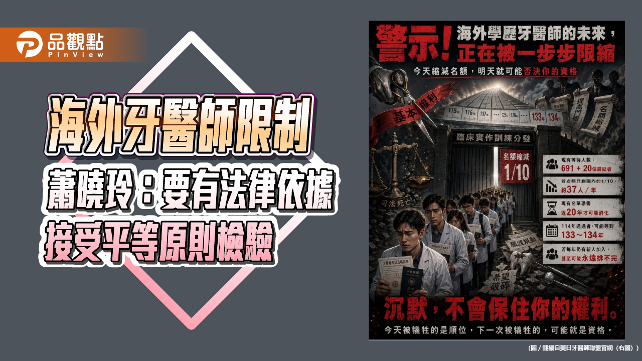 海外牙醫師限制 蕭曉玲:要有法律依據 接受平等原則檢驗